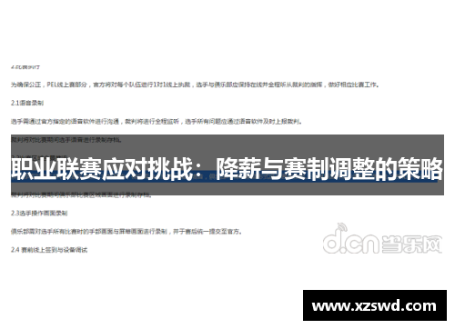 职业联赛应对挑战：降薪与赛制调整的策略